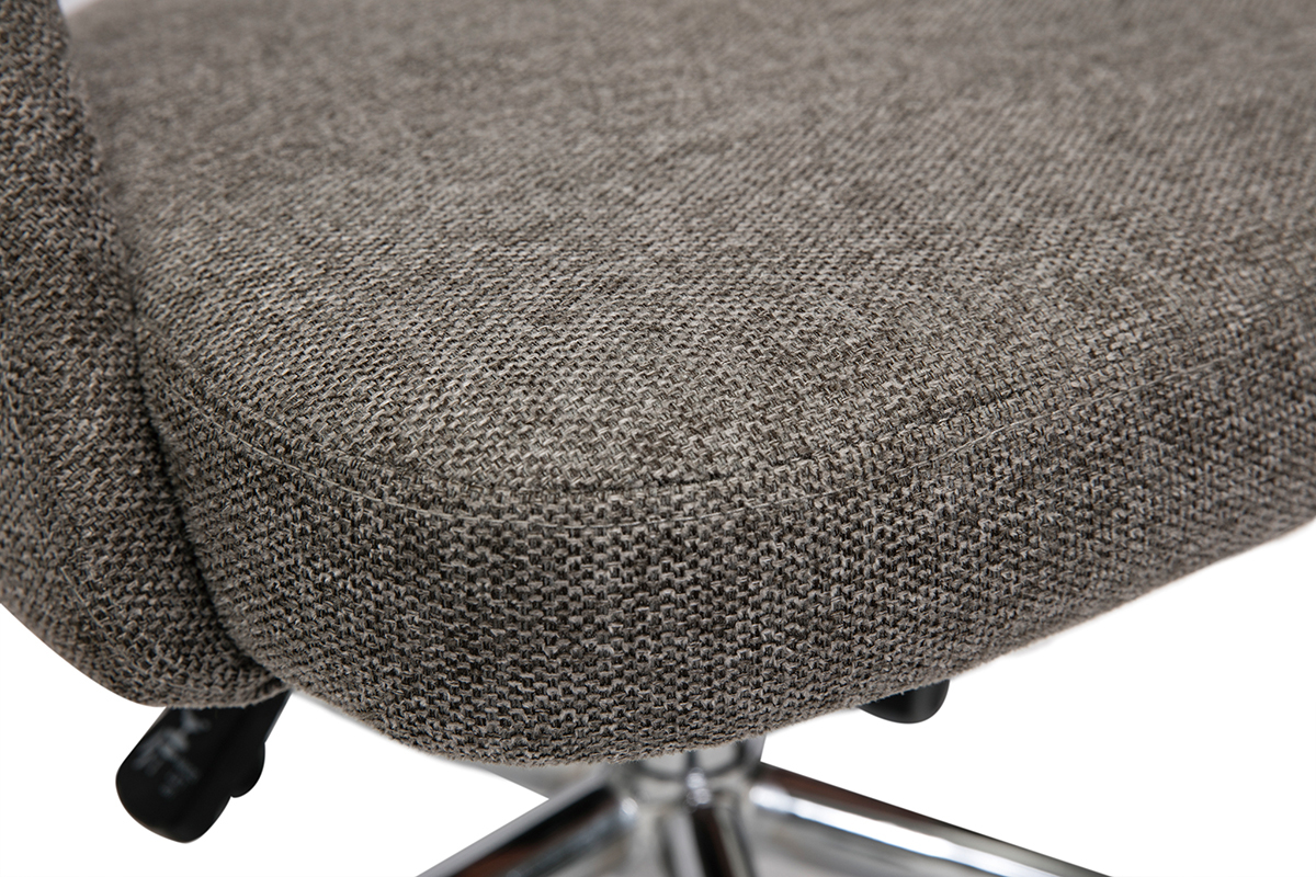Chaise de bureau � roulettes en tissu effet velours textur� gris et acier chrom� COSETTE