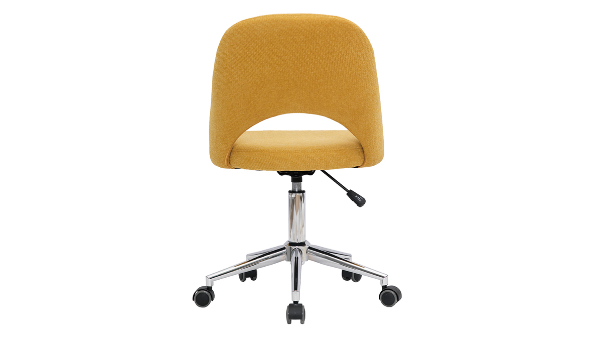 Chaise de bureau à roulettes en tissu effet velours texturé jaune moutarde et acier chromé COSETTE