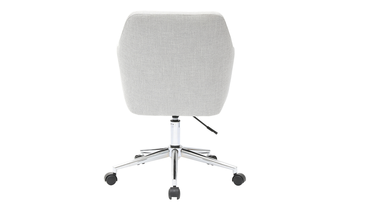 Chaise de bureau à roulettes en tissu gris clair et acier chromé ALEYNA