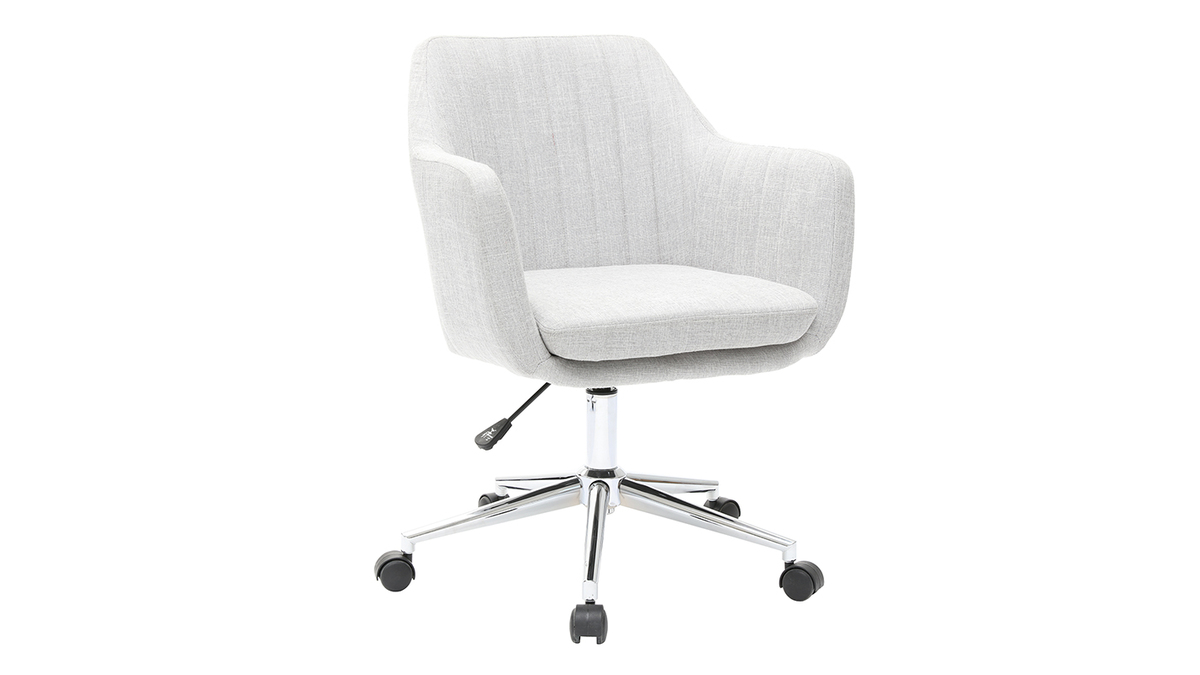 Chaise de bureau à roulettes en tissu gris clair et acier chromé ALEYNA - Miliboo & Stéphane Plaza