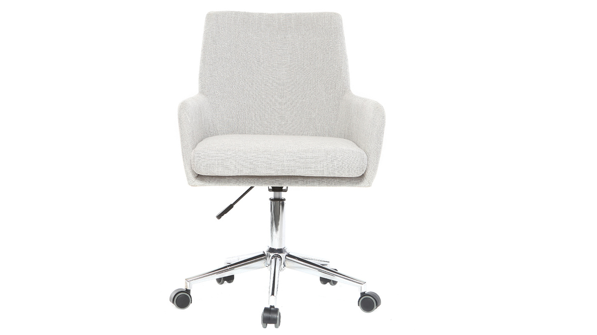 Chaise de bureau à roulettes en tissu gris clair et acier chromé SHANA