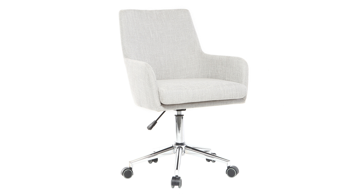 Chaise de bureau à roulettes en tissu gris clair et acier chromé SHANA