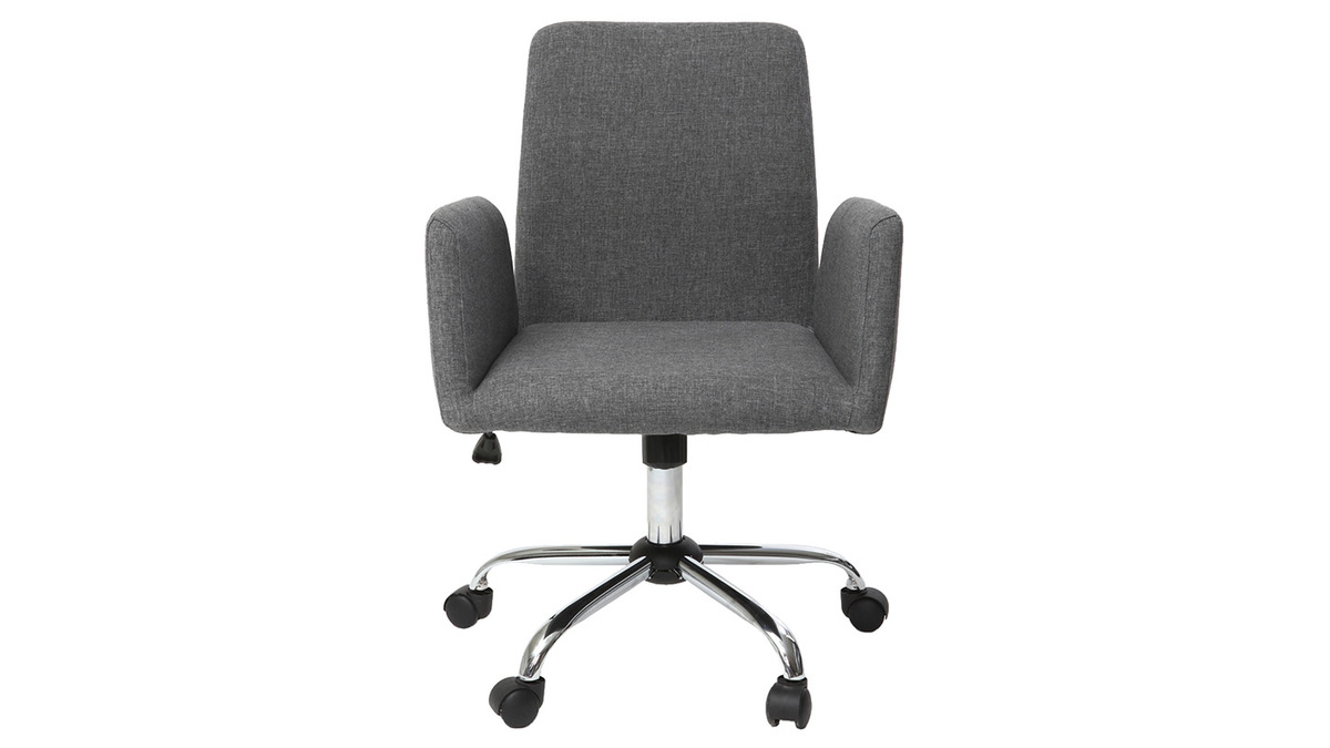 Chaise de bureau à roulettes en tissu gris et acier chromé ARIEL