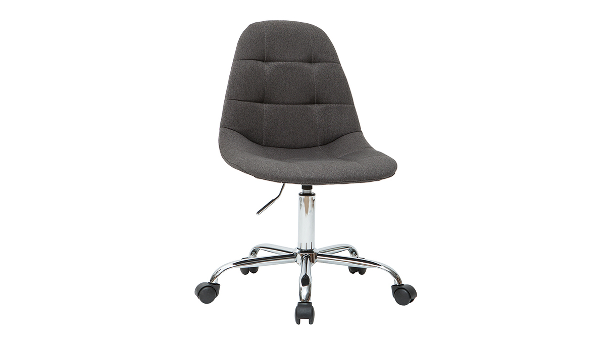 Chaise de bureau  roulettes en tissu gris fonc et acier chrom COX