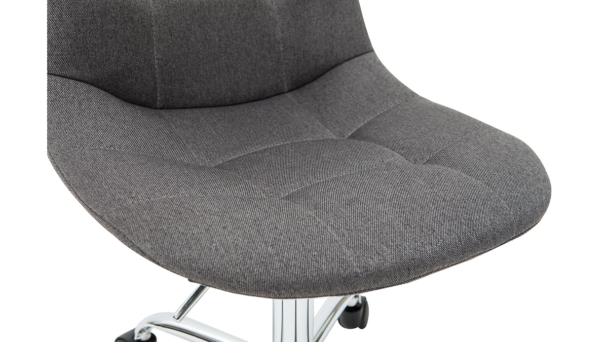 Chaise de bureau  roulettes en tissu gris fonc et acier chrom COX