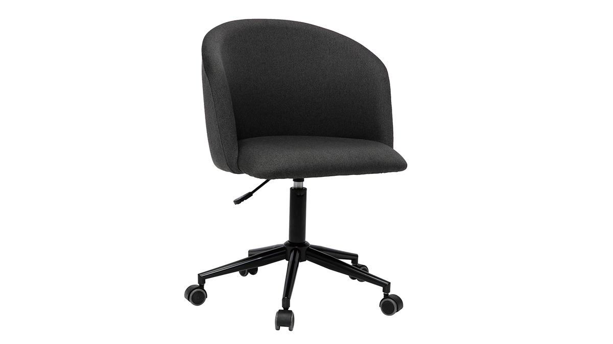 Chaise de bureau à roulettes en tissu gris foncé et métal noir VANITY