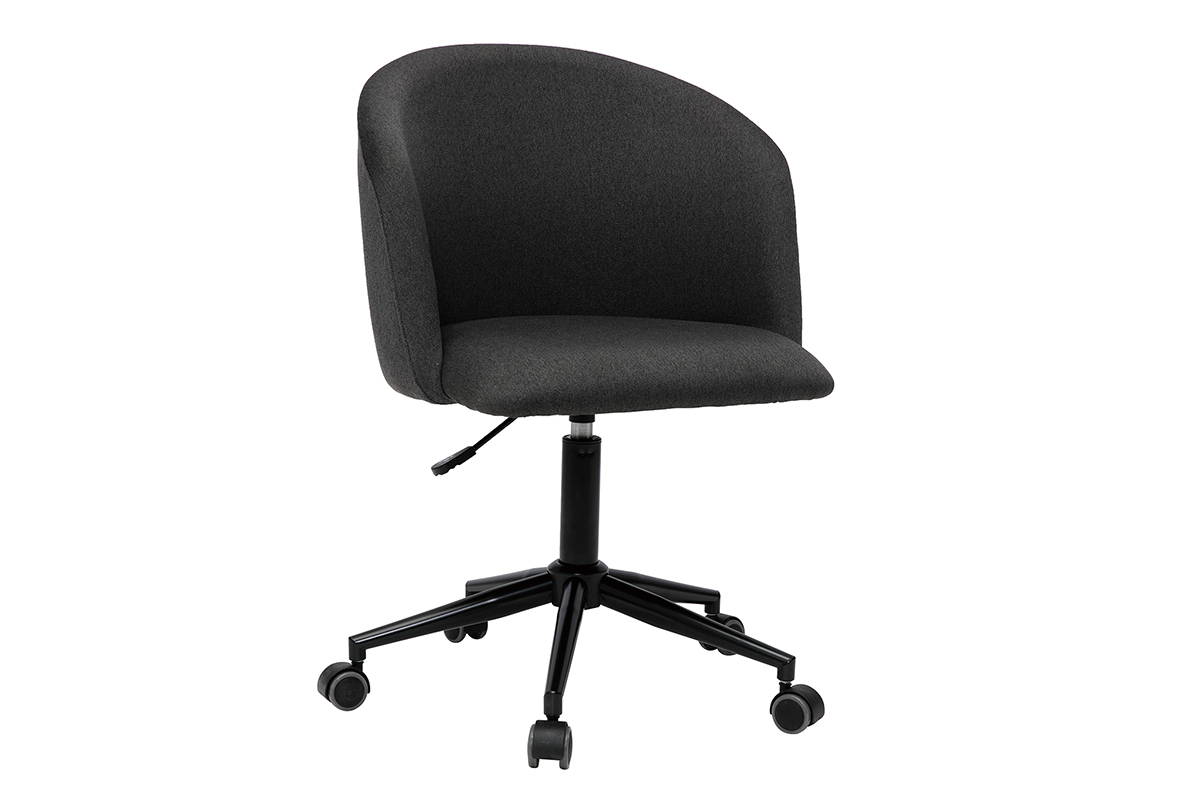Chaise de bureau � roulettes en tissu gris fonc� et m�tal noir VANITY