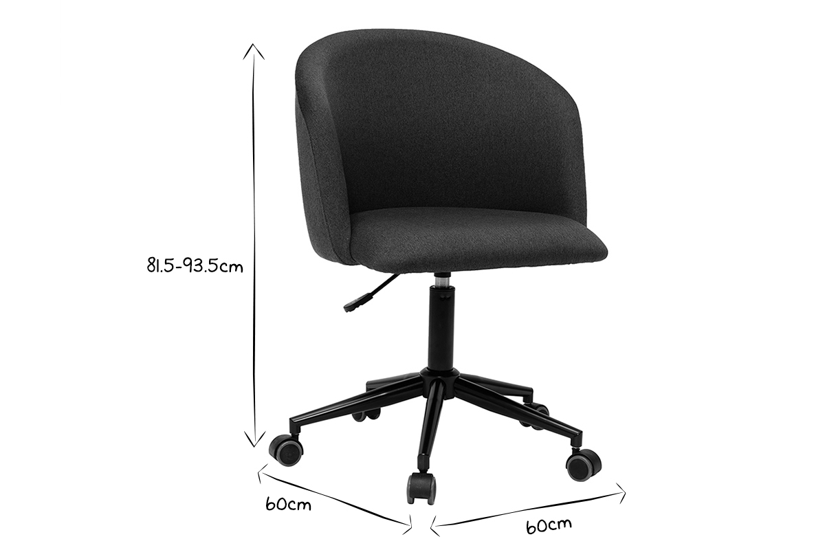 Chaise de bureau � roulettes en tissu gris fonc� et m�tal noir VANITY