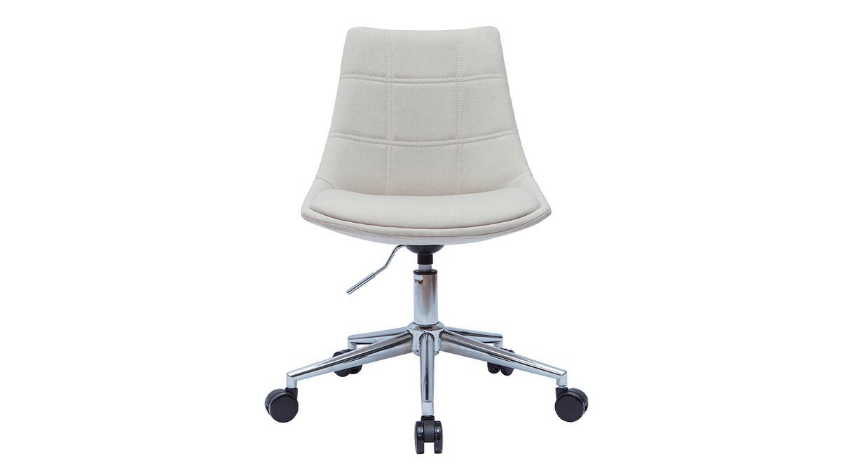 Chaise de bureau à roulettes en tissu naturel et acier chromé MATILDE