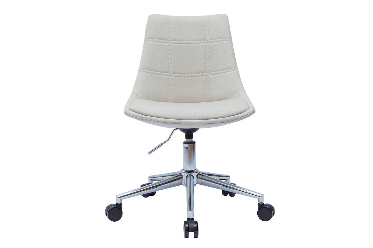 Chaise de bureau � roulettes en tissu naturel et acier chrom� MATILDE