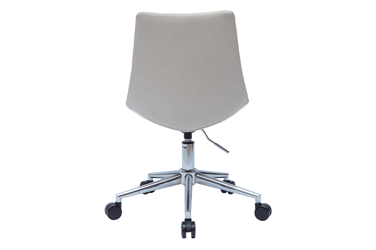 Chaise de bureau � roulettes en tissu naturel et acier chrom� MATILDE