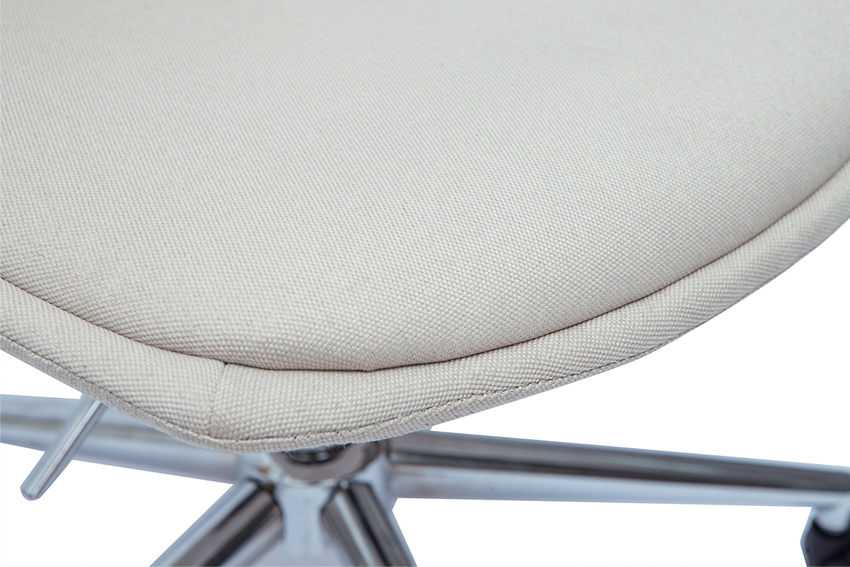 Chaise de bureau � roulettes en tissu naturel et acier chrom� MATILDE