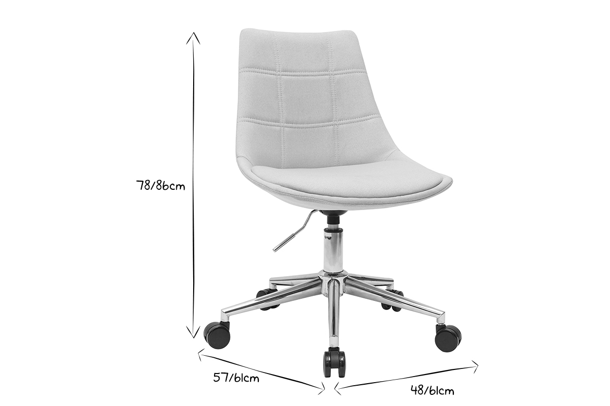 Chaise de bureau � roulettes en tissu naturel et acier chrom� MATILDE