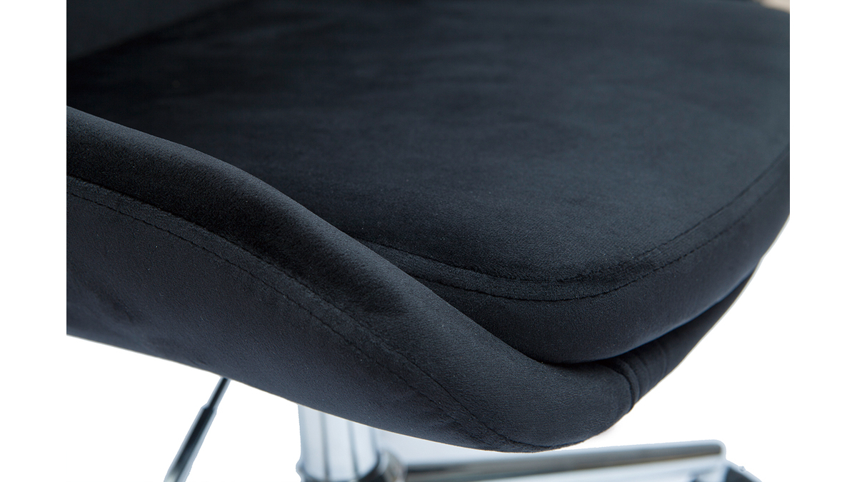 Chaise de bureau à roulettes en tissu velours noir et acier chromé HOLO