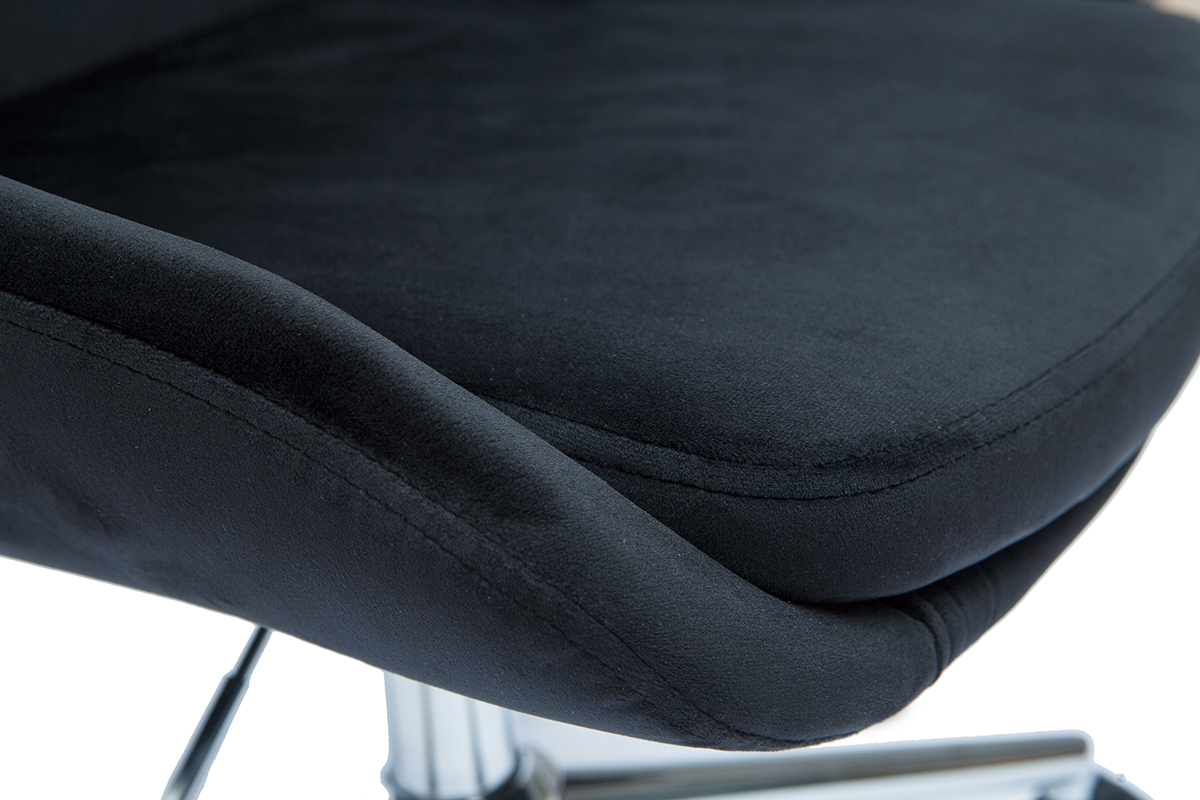 Chaise de bureau � roulettes en tissu velours noir et acier chrom� HOLO