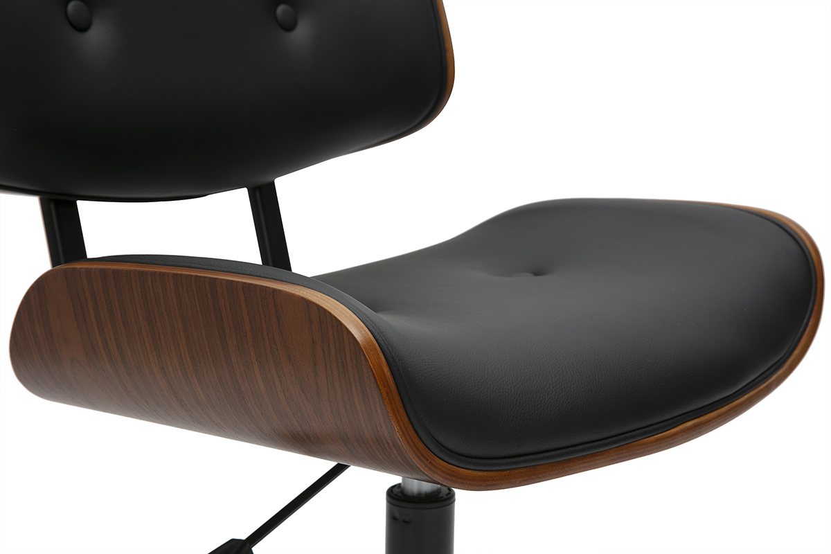 Assise chaise de bureau noire et bois fonc, modle BASILE