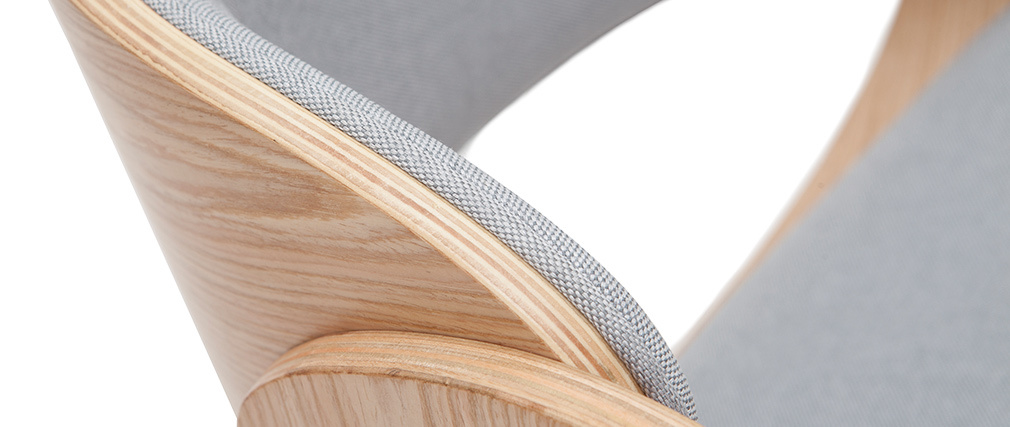Chaise de bureau à roulettes tissu gris et bois clair BENT