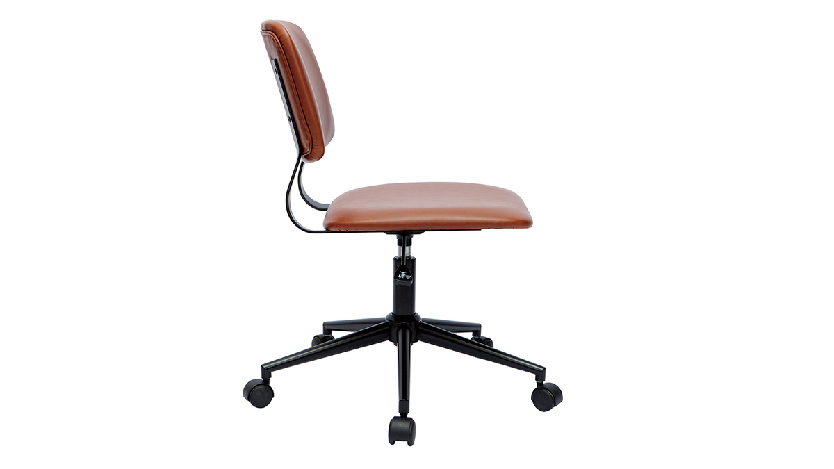 Chaise de bureau à roulettes vintage marron et métal noir LAB