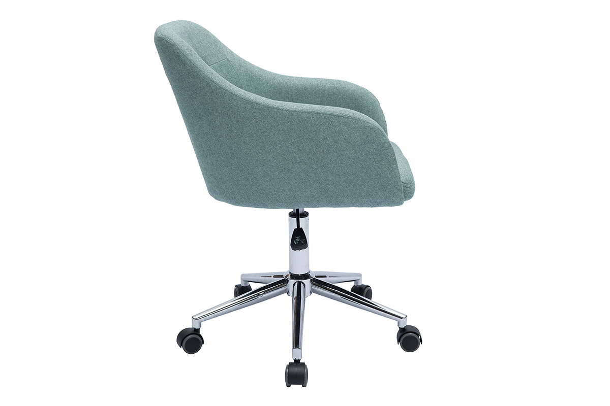 Chaise de bureau capitonne  roulettes en tissu effet velours textur vert de gris et mtal chrom BALTIK