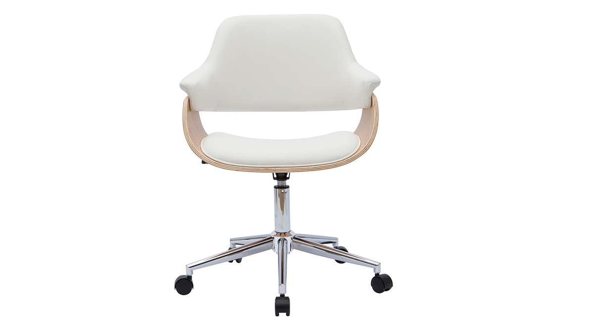 Chaise de bureau design blanc et bois clair HANSEN