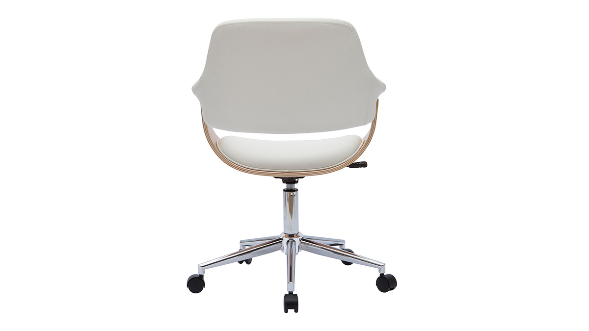 Fauteuil De Bureau Design MILIBOO Elon - Blanc Et Bois Clair | Assise Rembourrée, Réglable En Hauteur | Roulettes