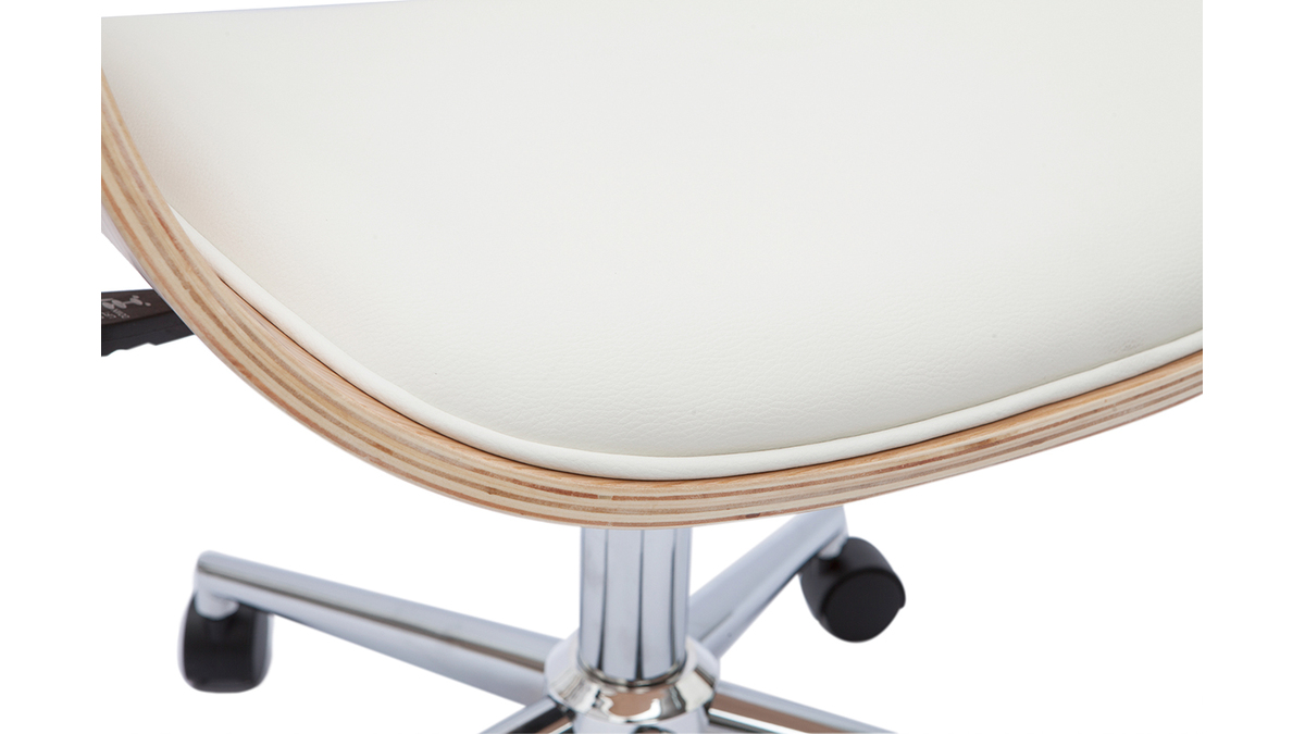 Chaise de bureau design blanc et bois clair HANSEN
