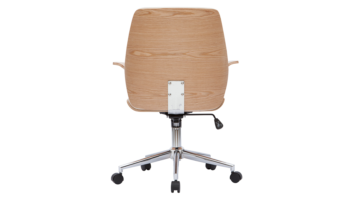 Chaise de bureau design blanc et bois clair RUFIN