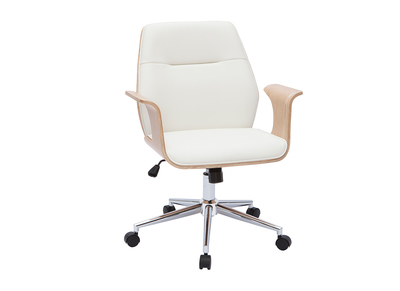 Miliboo - Fauteuil De Bureau Design Elon | Blanc Et Bois Clair | Assise Pivotante Réglable | Accoudoirs Courbés | Livré à Monter