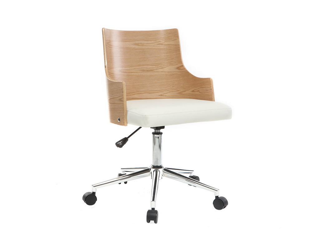 Chaise De Bureau Design Blanche Et Bois Clair Mayol Miliboo