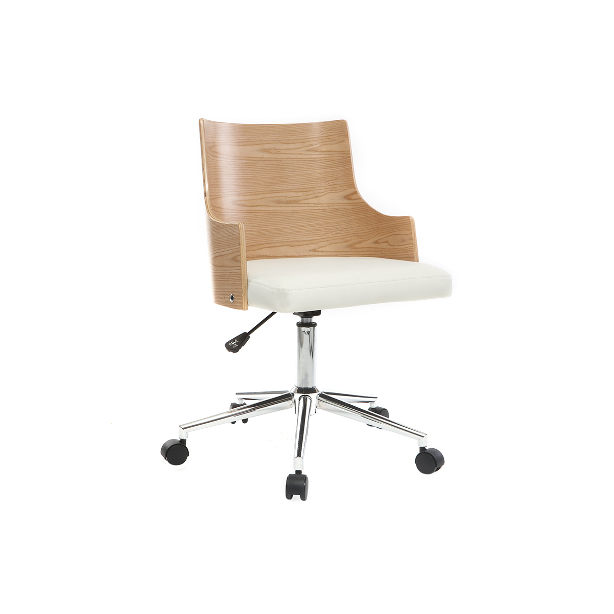 Chaise de bureau design blanche et bois clair MAYOL vue1