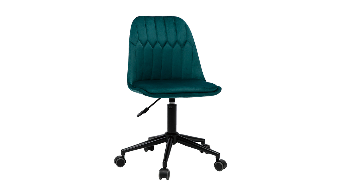 Chaise de bureau design en tissu velours bleu pétrole FUSE