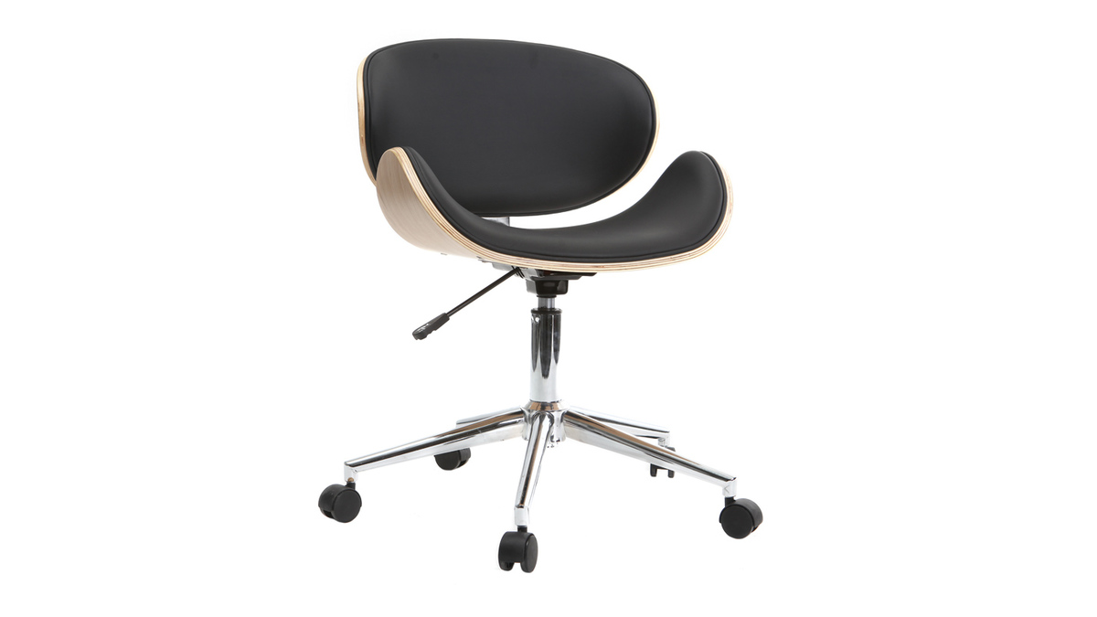 Chaise de bureau design noir et bois clair WALNUT
