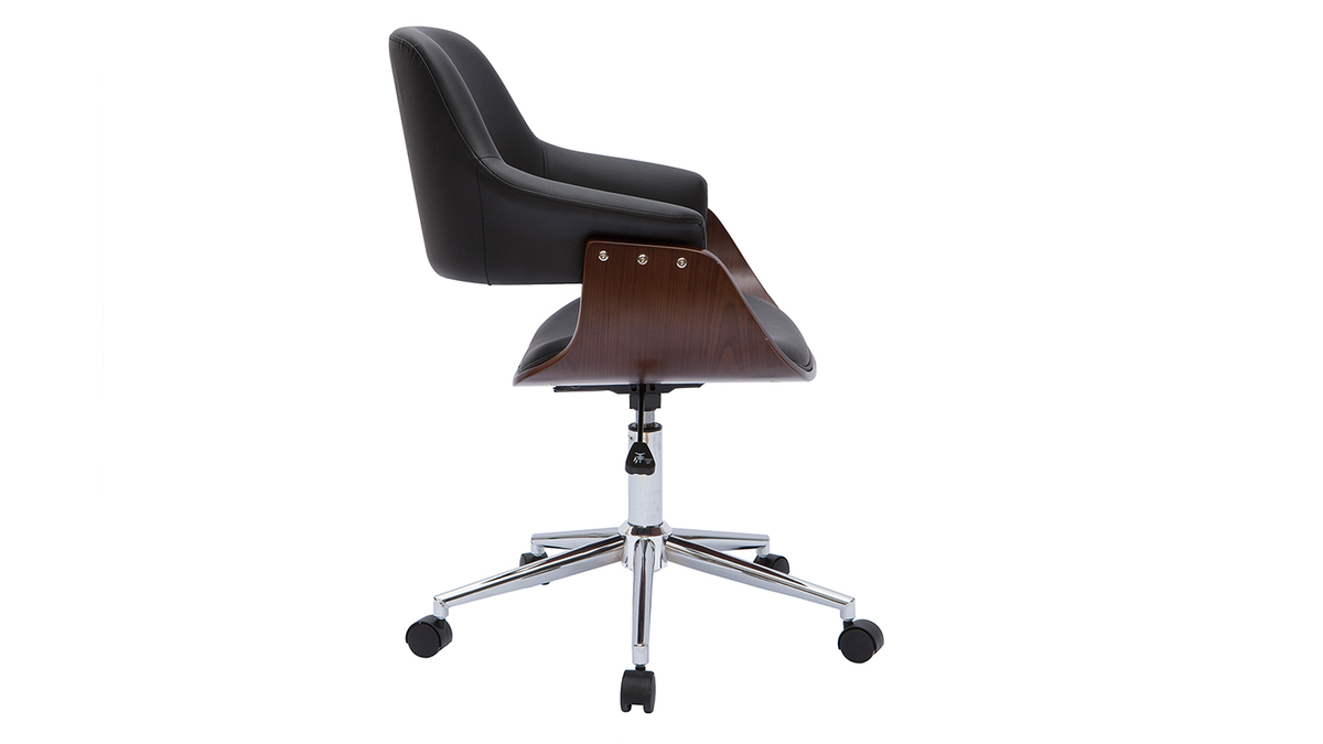 Chaise de bureau design noir et bois foncé HANSEN