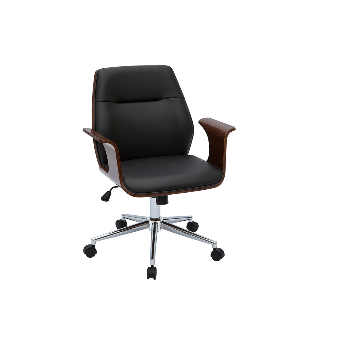 Chaise de bureau design noir et bois foncé RUFIN vue1