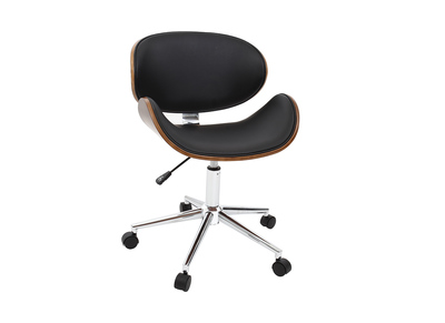 Chaise de bureau design noir et bois fonc&eacute; WALNUT