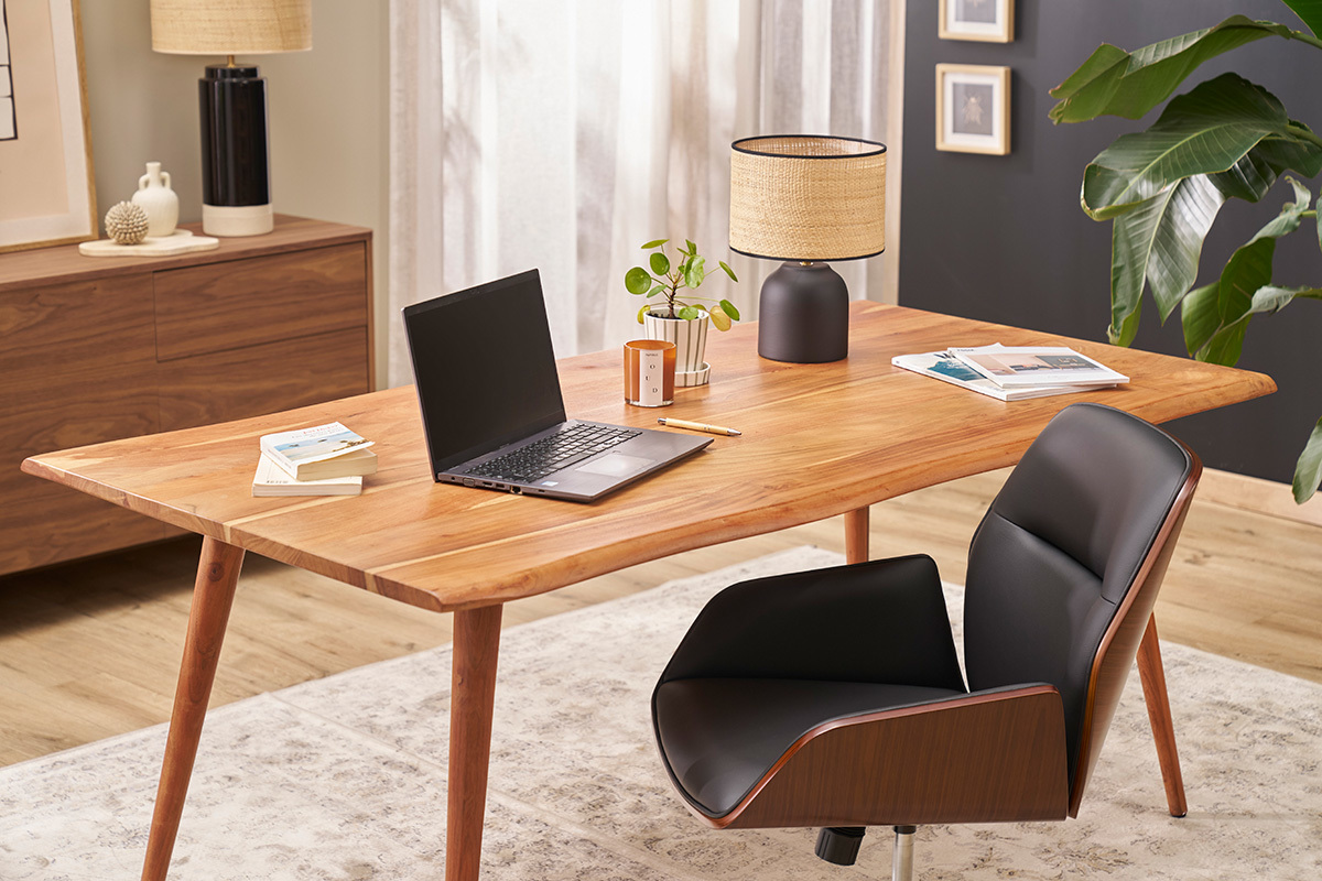 Chaise de bureau design pivotante 360 noire, bois fonc et mtal noir MARLOW