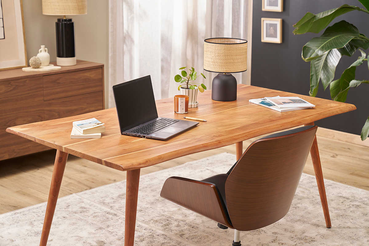 Chaise de bureau design pivotante 360 noire, bois fonc et mtal noir MARLOW