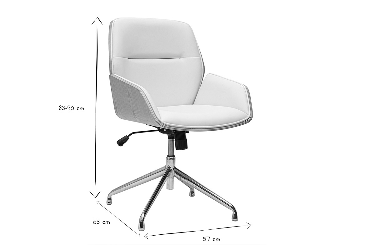 Chaise de bureau design MARLOW en noir et blanc avec dimensions 83-90x63x57 cm.
