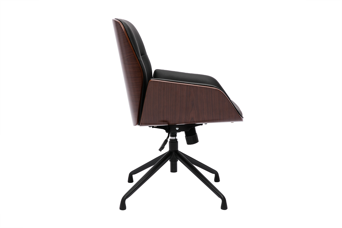 Chaise de bureau design pivotante 360� noire, bois fonc� et m�tal noir MARLOW