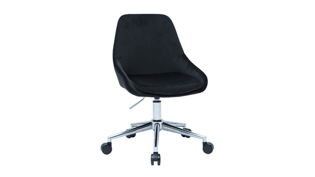 Chaise de bureau design réglable en tissu velours noir et acier chromé 360° HOLO