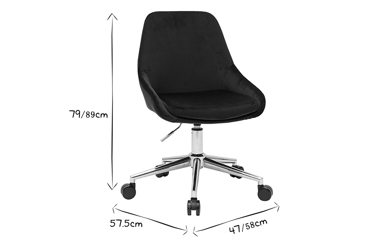 Chaise de bureau design r�glable en tissu velours noir et acier chrom� 360� HOLO