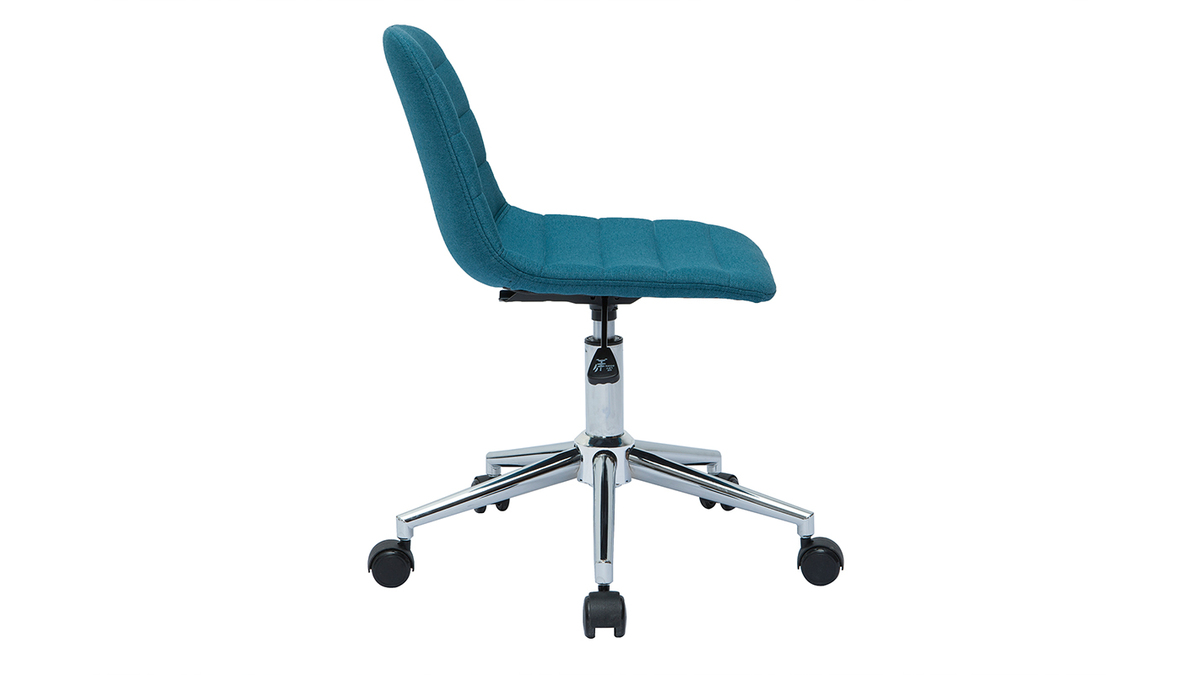 Chaise de bureau design tissu bleu canard et acier chromé SAURY