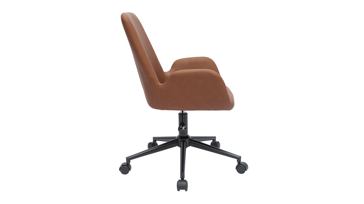 Chaise de bureau en polyuréthane marron et métal noir ALBAN