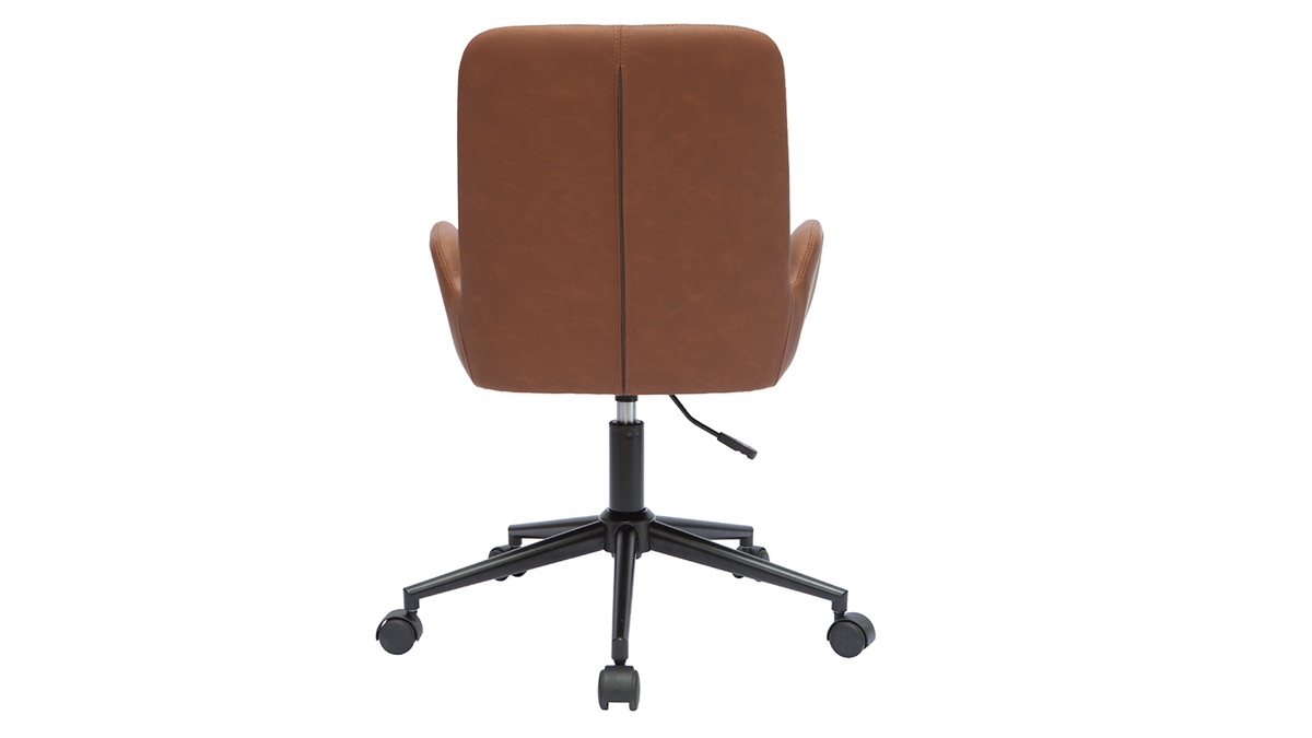 Chaise de bureau en polyuréthane marron et métal noir ALBAN