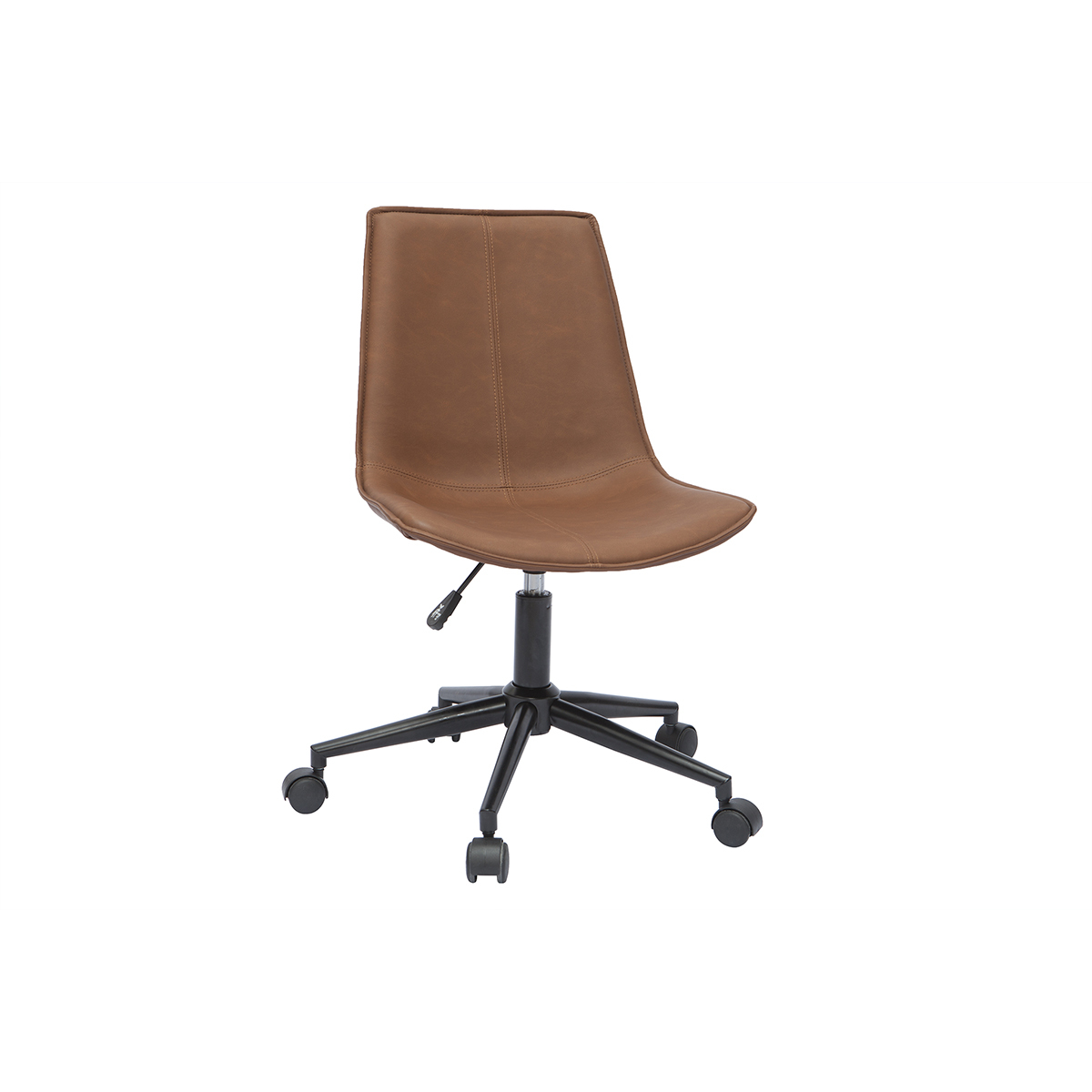 Chaise de bureau en polyuréthane marron et métal noir LISON vue1