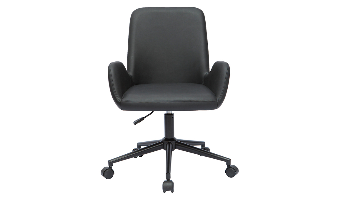 Chaise de bureau en polyuréthane noir et métal noir ALBAN