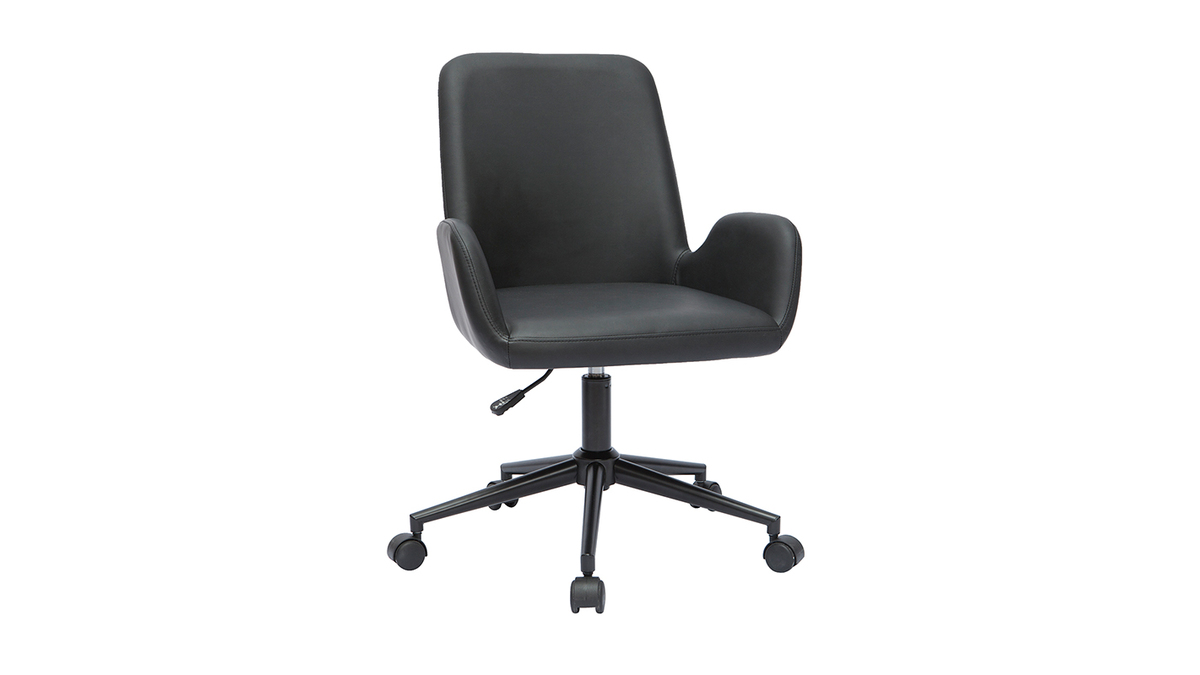 Chaise de bureau en polyuréthane noir et métal noir ALBAN