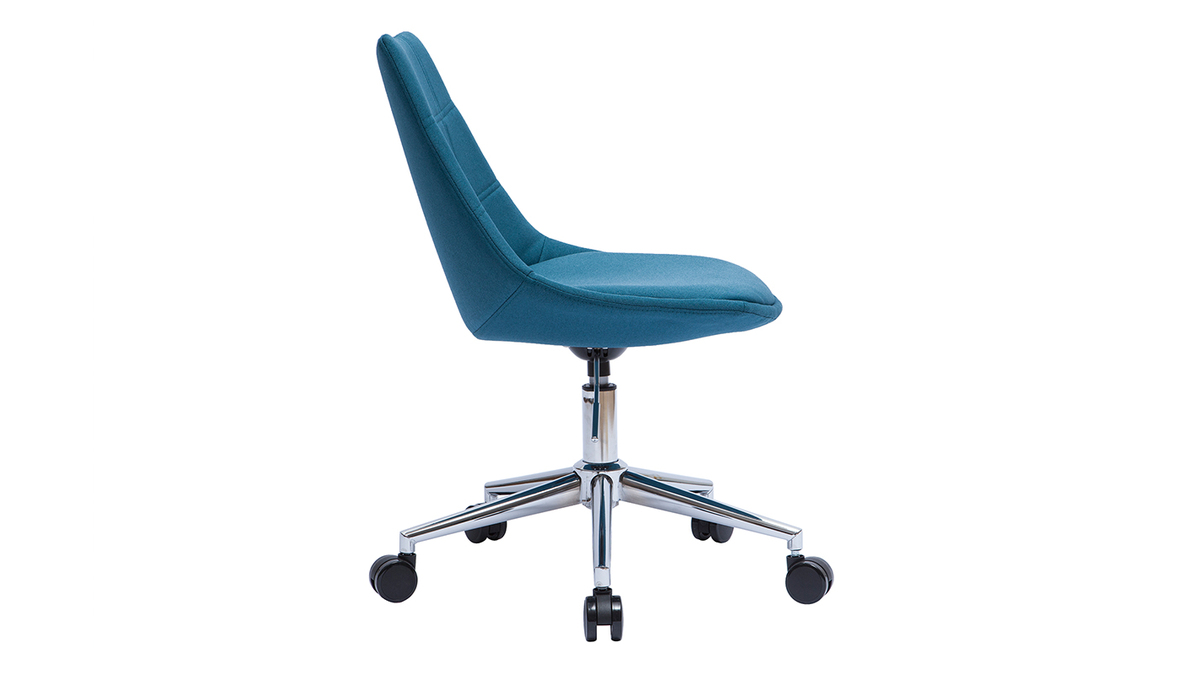 Chaise de bureau en tissu bleu canard et acier chromé MATILDE