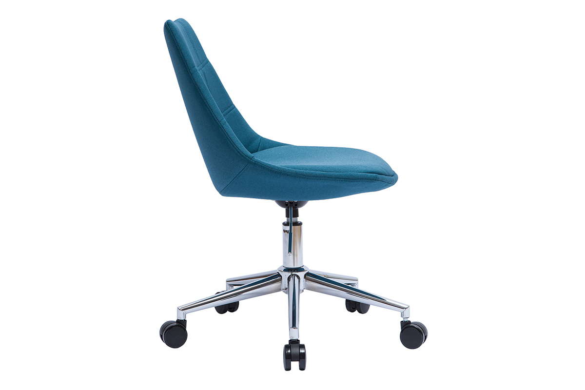 Chaise de bureau en tissu bleu canard et acier chrom� MATILDE