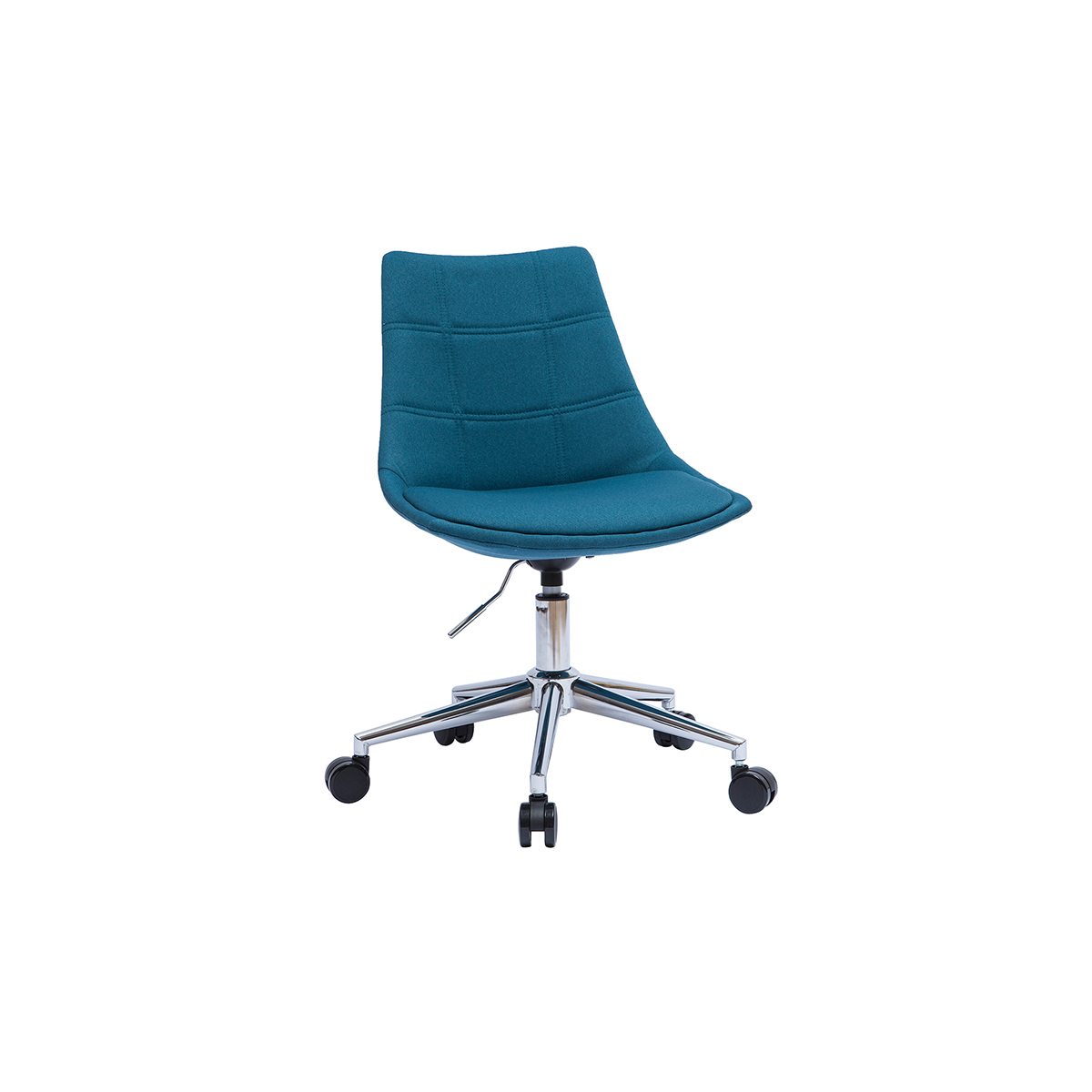 Chaise de bureau en tissu bleu canard et acier chromé MATILDE vue1